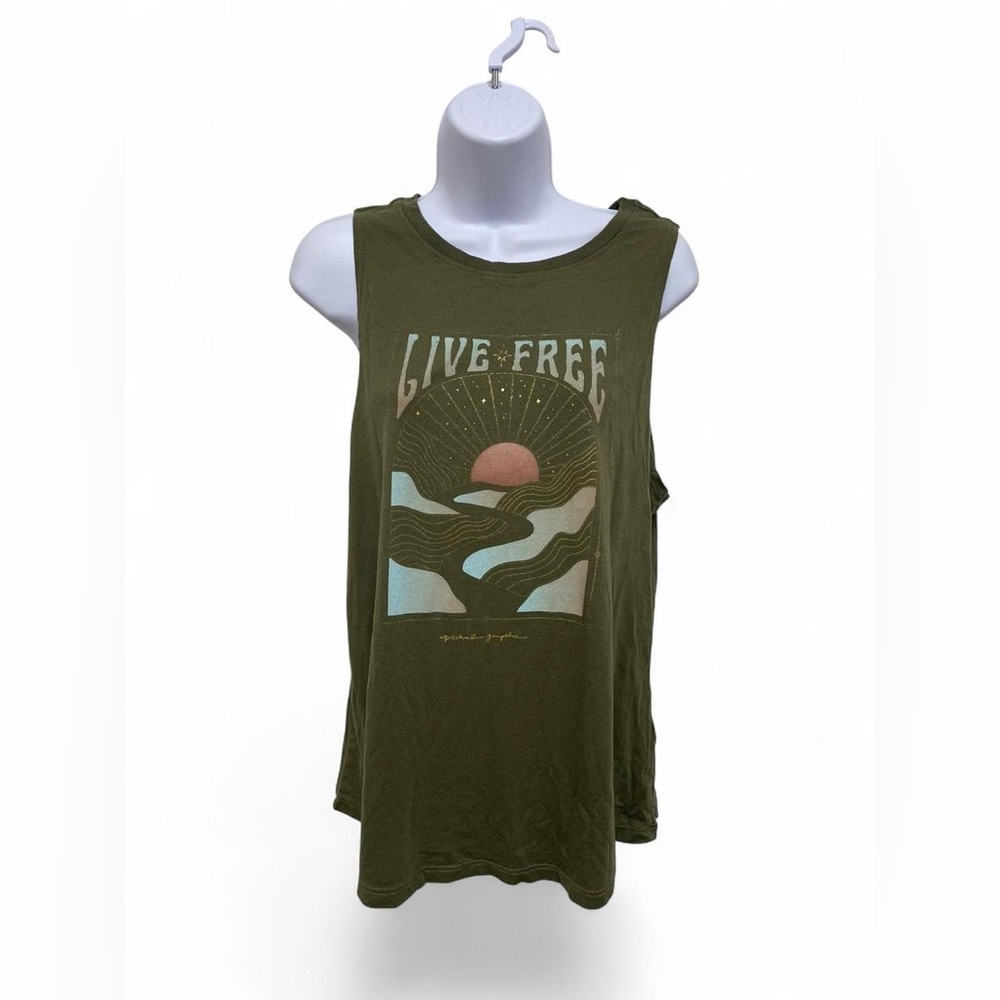Spiritual Gangster Olive Green 'Live Free' Graphic Tank